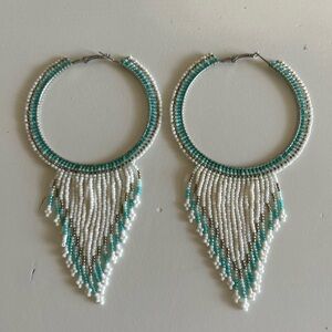 Beaded Fringe Hoop Earrings